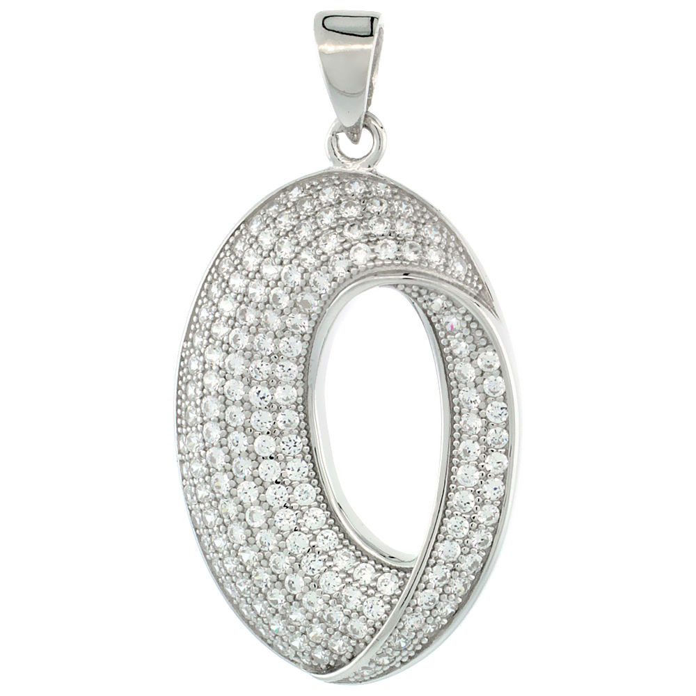 Sterling Silver Micro Pave Cubic Zirconia Double Half Moon Pendant White Stones