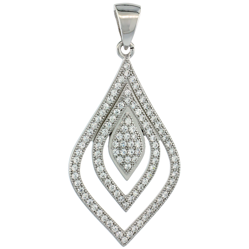 Sterling Silver Micro Pave Cubic Zirconia Open Three Marquise Shape Pendant White Stones
