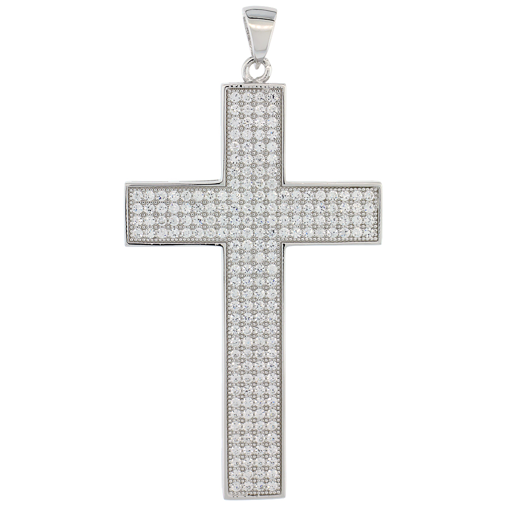 Sterling Silver Micro Pave Cubic Zirconia Cross Pendant White Stones