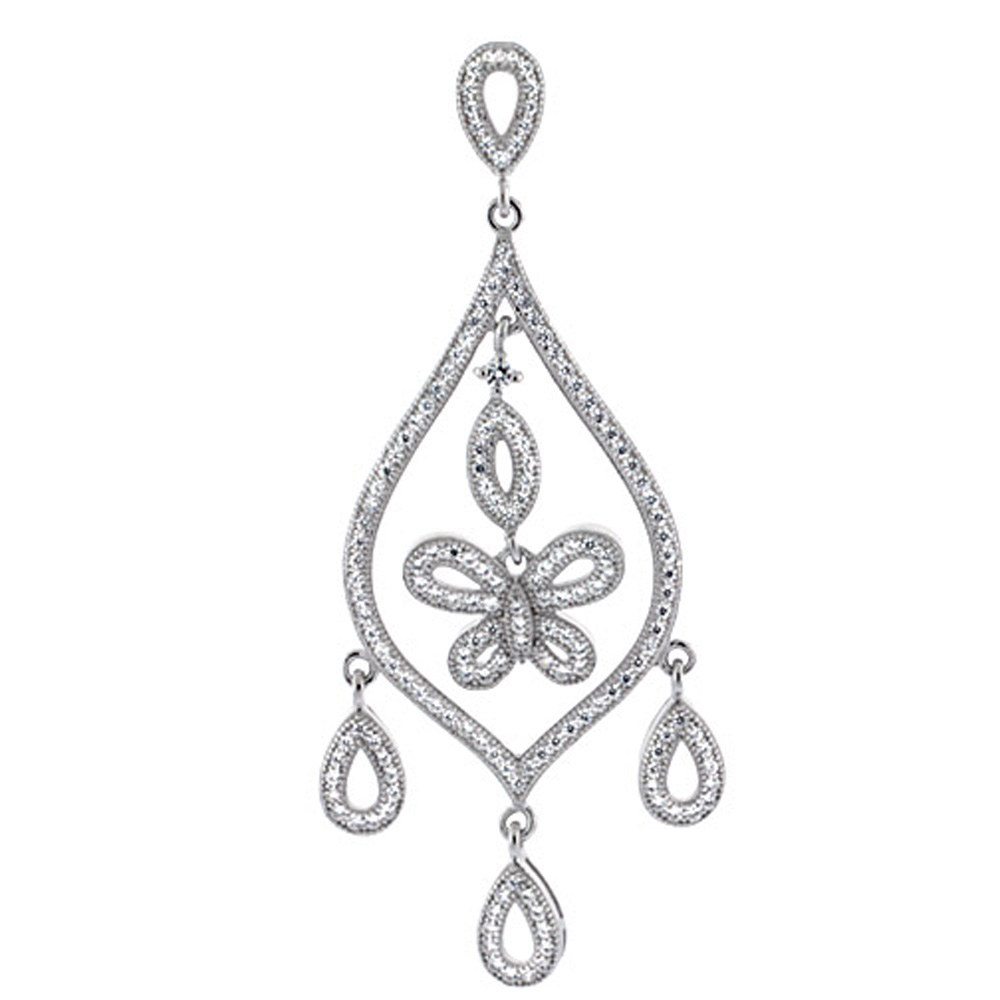 Sterling Silver Butterfly Micro Pave CZ Pendant Chanderlier, 2 1/4 inch long