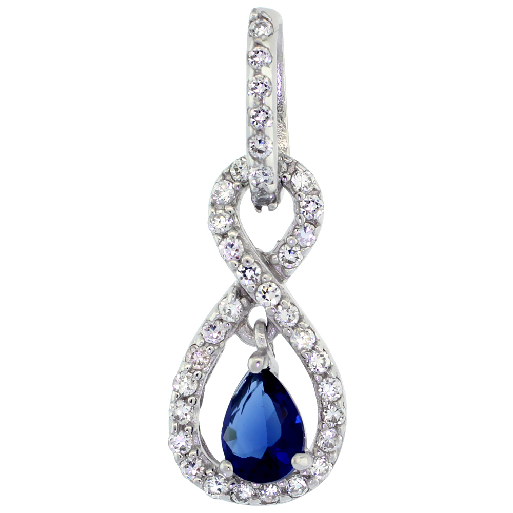 Sterling Silver Infinity Blue Sapphire & Micro Pave CZ Pendant, 1 5/32 inch long