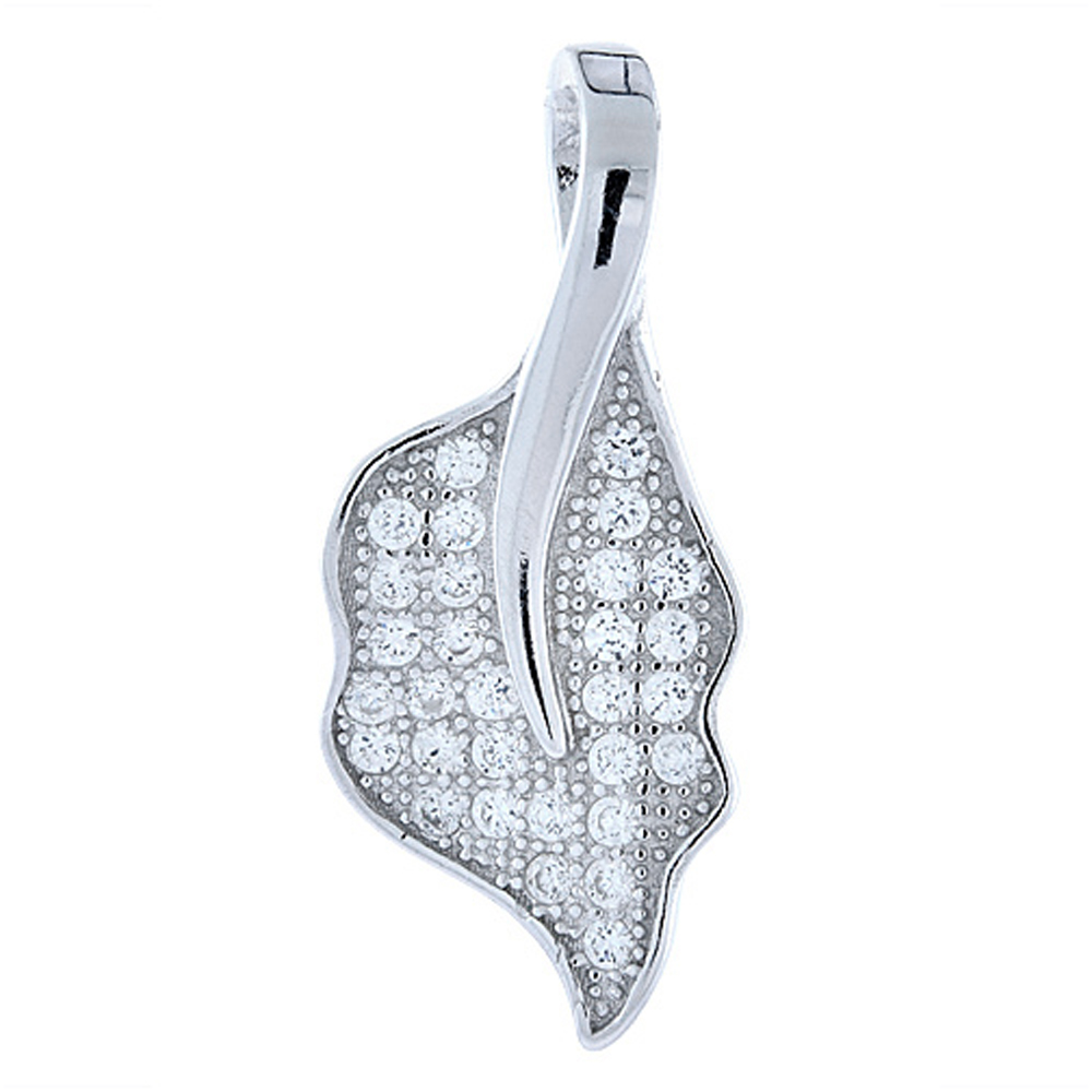 Sterling Silver Micro Pave CZ Leaf Pendant, 5/8 inch long