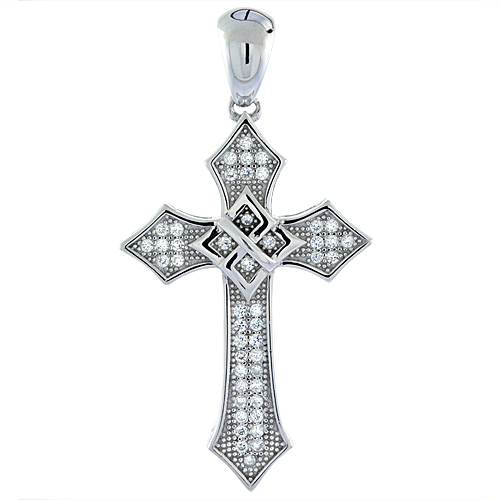 Sterling Silver Micro Pave CZ Passion Cross Pendant, 1 1/8 inch long
