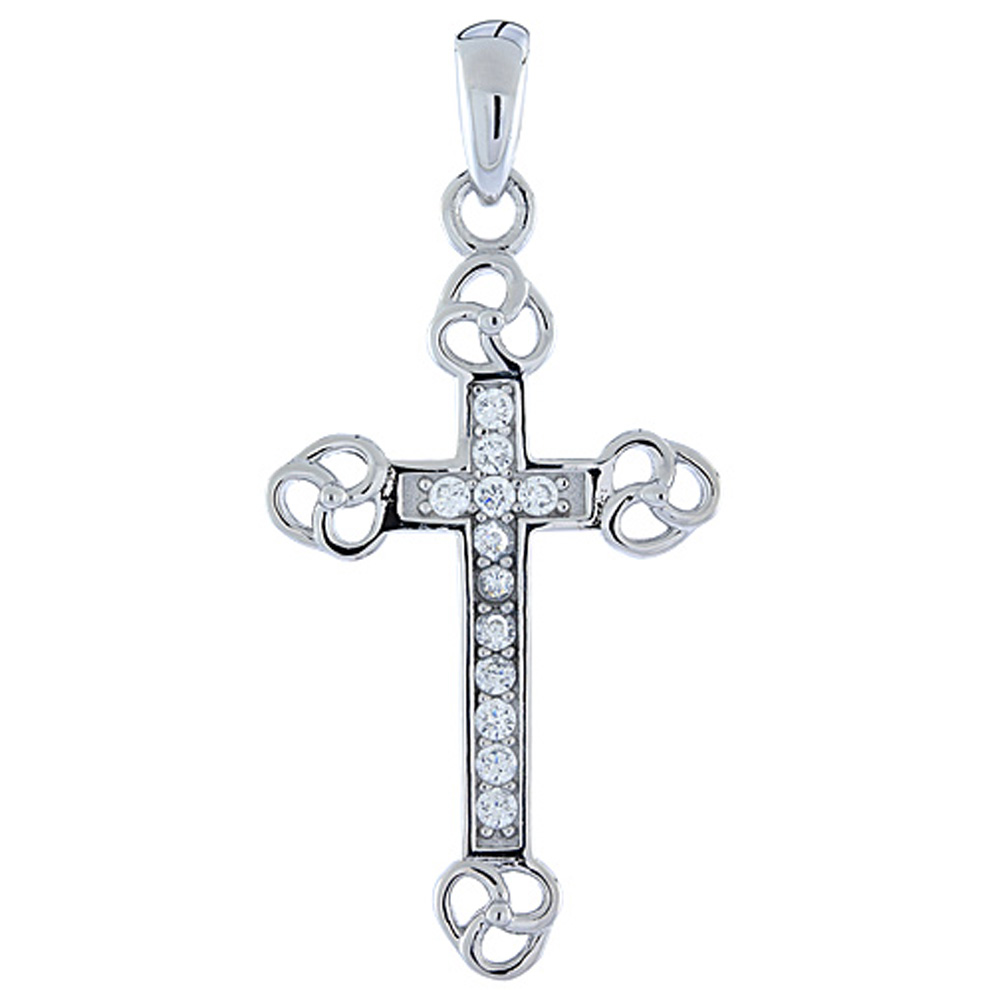 Sterling Silver Micro Pave CZ Basque Cross Pendant, 1 1/16 inch long