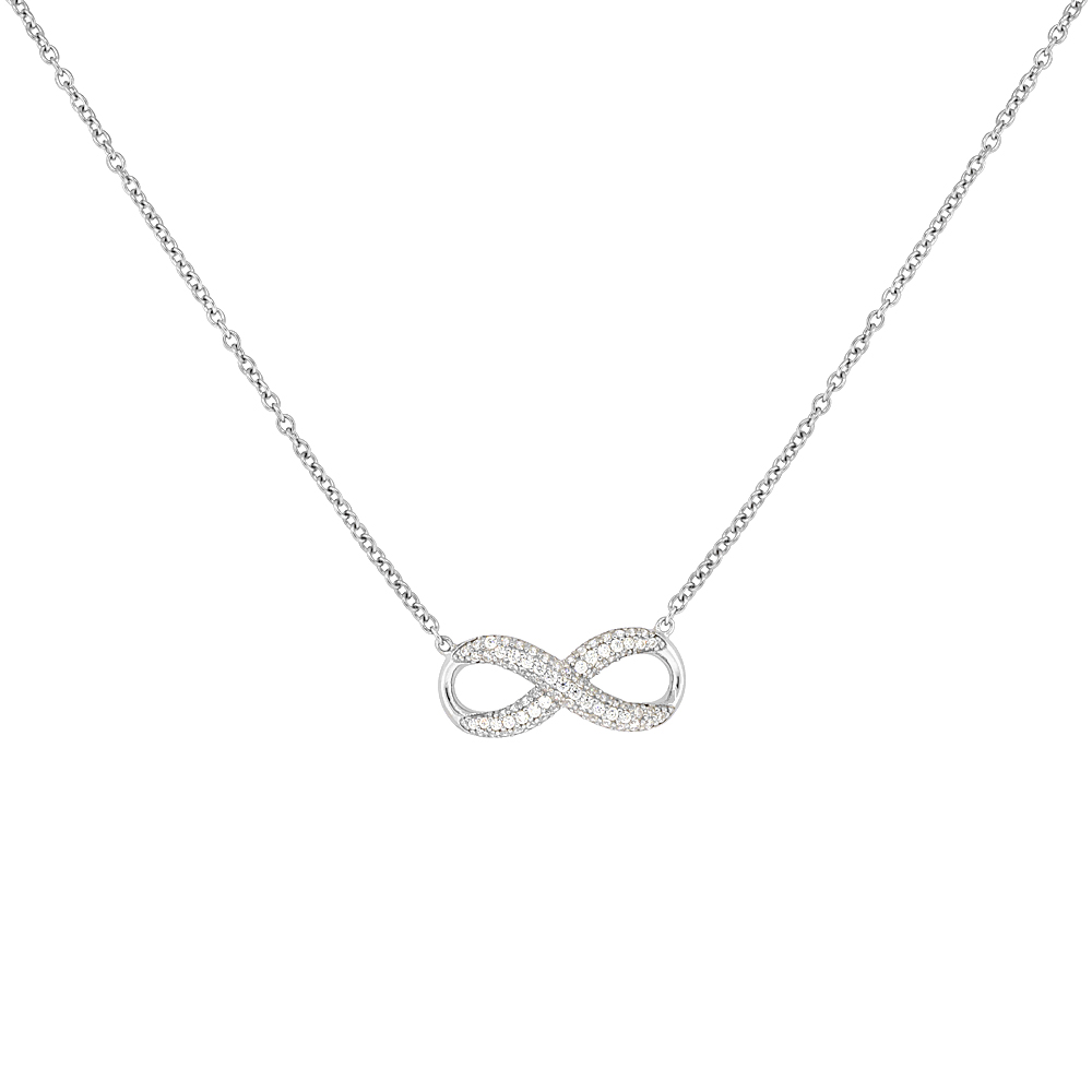 Sterling Silver Micro Pave Cubic Zirconia Infinity Necklace, 18 inches long + 1 in extension