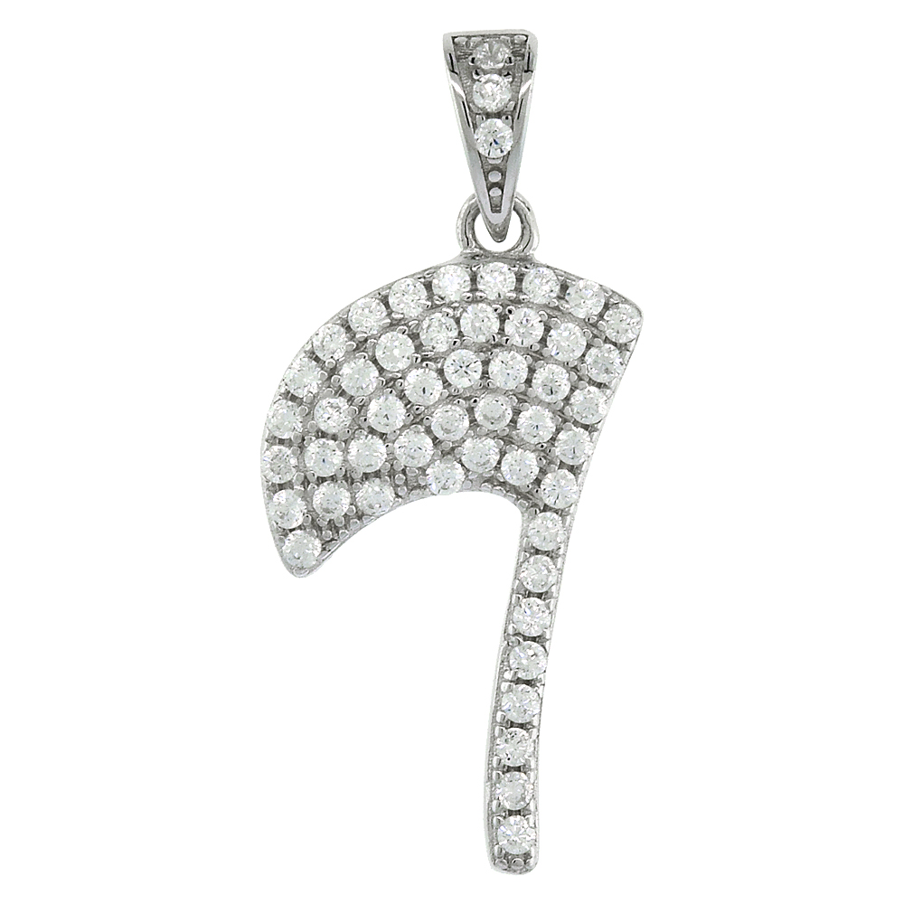 Sterling Silver Cubic Zirconia Number 7 Necklace for Women Micro Pave 3/4 inch tall