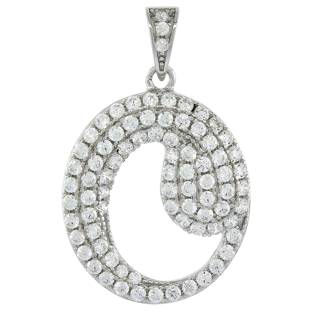 Sterling Silver Cubic Zirconia Number 0 Necklace for Women Micro Pave 3/4 inch tall