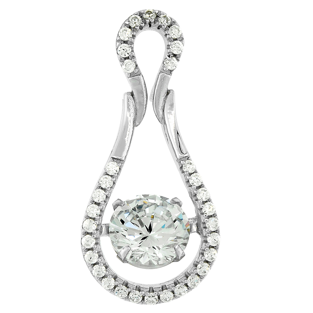 Sterling Silver Dancing CZ Pear Necklace Shape Micro Pave, 7/8 inch long