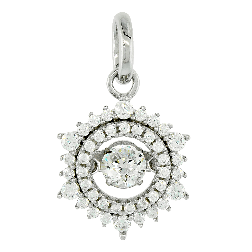 Sterling Silver Dancing CZ Sun Halo Necklace Micro Pave, 1/2 inch wide