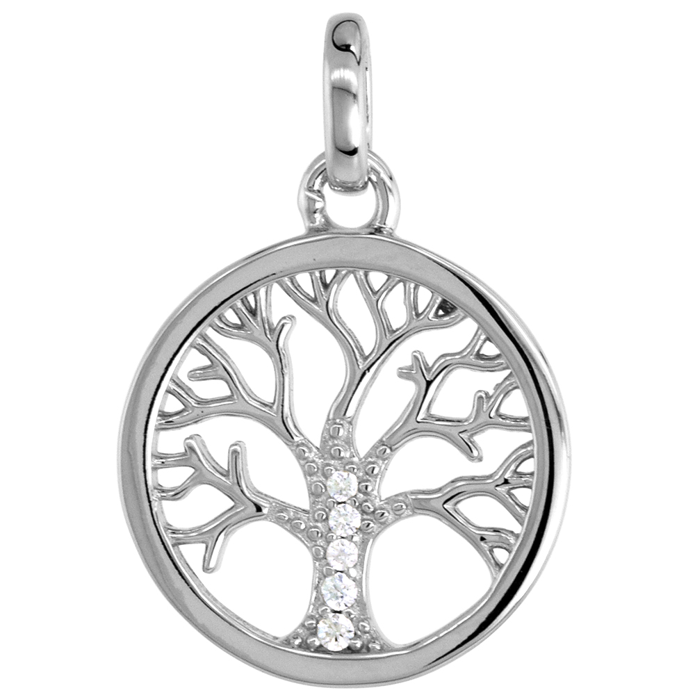 Dainy Sterling Silver Micro Pave CZ Family Tree Pendant for Women 5/8 inch Round