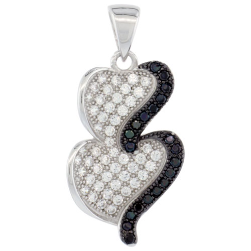 Sterling Silver Micro Pave Leaf Pendant w/ Black &amp; White Stones