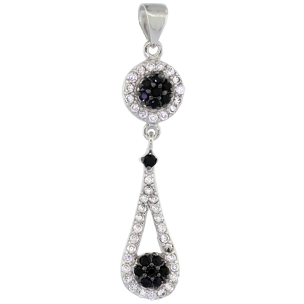 Sterling Silver Open Pear Shape Micro Pave CZ Pendant Black & White stones, 5/8 inch long