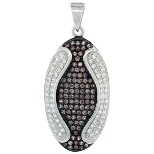 Sterling Silver Micro Pave Egg Shape Pendant w/ White &amp; Brown Stones