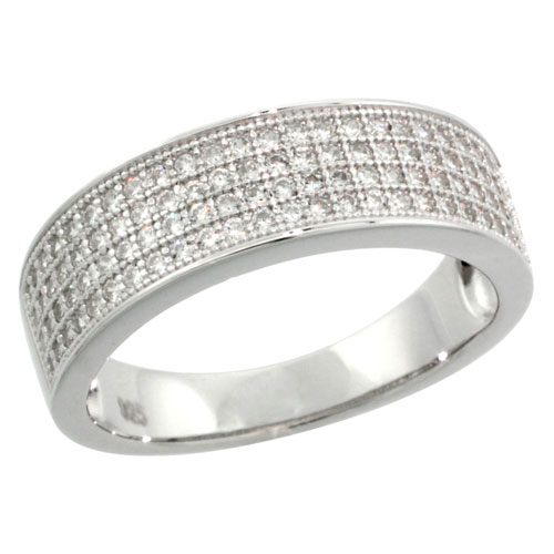 STERLING SILVER CUBIC ZIRCONIA MICRO PAVE WEDDING BAND RING, SIZES 6 TO 9