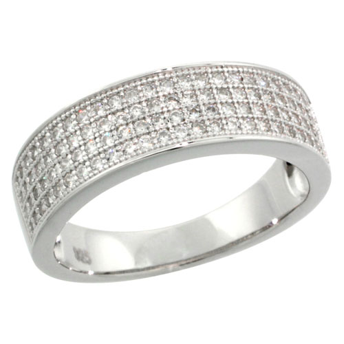 Sterling Silver Cubic Zirconia Micro Pave Wedding Band Ring, Sizes 6 to 9
