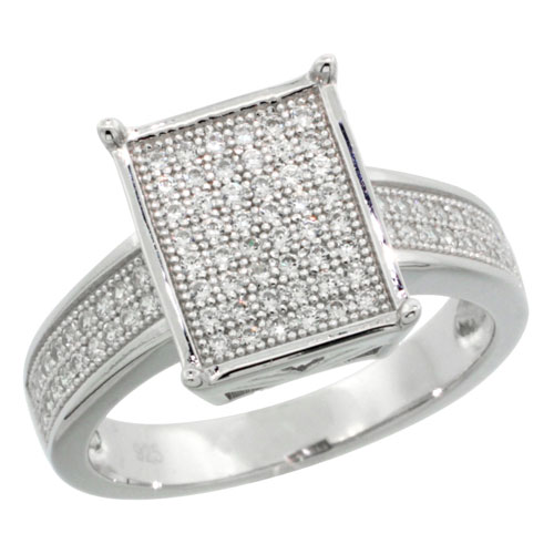 Sterling Silver Cubic Zirconia Micro Pave Rectangular Band, Sizes 6 to 9 