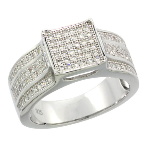 Sterling Silver Cubic Zirconia Micro Pave Square Band, Sizes 6 to 9