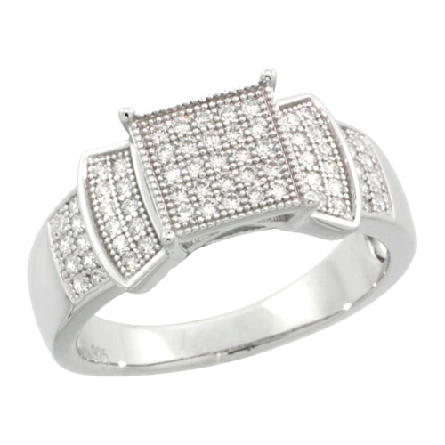 Sterling Silver Cubic Zirconia Micro Pave Bow Shape Band, Sizes 6 to 9