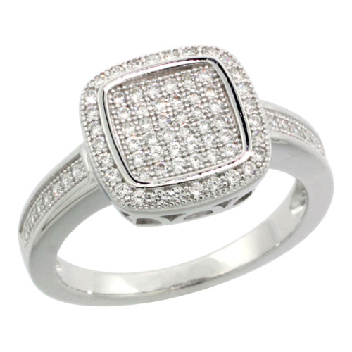 Sterling Silver Cubic Zirconia Micro Pave Square Style Band, Sizes 6 to 9 