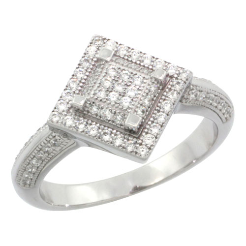Sterling Silver Cubic Zirconia Micro Pave Diamond Cut Shape Ring, Sizes 6 to 9