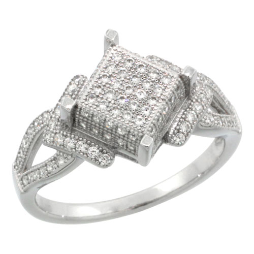 Sterling Silver Cubic Zirconia Micro Pave Diamond Cut Shape Ring, Sizes 6 to 9