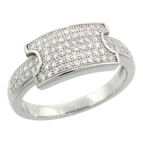 Sterling Silver Cubic Zirconia Micro Pave Buckle Ring, Sizes 6 to 9