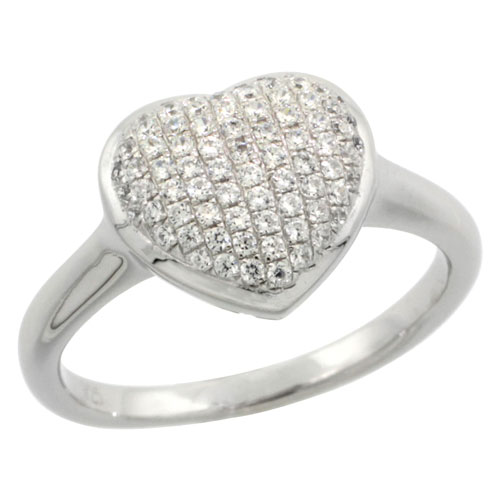 Sterling Silver Cubic Zirconia Micro Pave Heart Shape Ring, Sizes 6 to 9