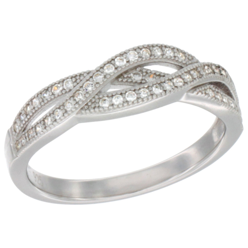 Ladies Sterling Silver Wrap Style Micro Pave CZ Ring 1/4 inch wide, sizes 6 - 9