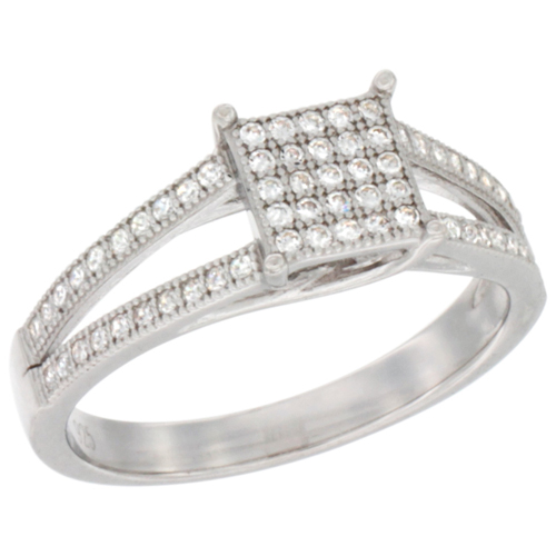 LADIES STERLING SILVER SQUARE 2-PIECE ENGAGEMENT MICRO PAVE CZ RING SET 5/16 INCH WIDE, SIZES 6 - 9