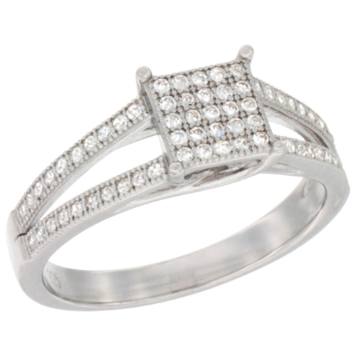Ladies Sterling Silver Square 2-Piece Engagement Micro Pave CZ Ring Set 5/16 inch wide, sizes 6 - 9