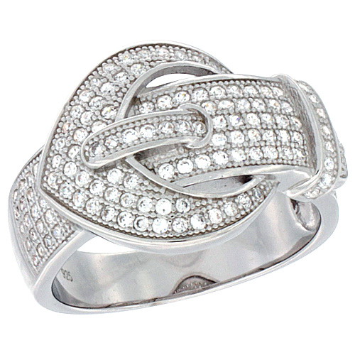 Ladies Sterling Silver Belt Buckle Micro Pave CZ Ring 9/16 inch wide, sizes 6 - 9