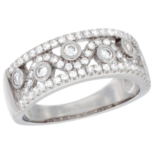 LADIES STERLING SILVER FLOATING BUBBLES MICRO PAVE CZ BAND 9/32 INCH WIDE, SIZES 6 - 9