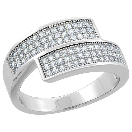 Sterling Silver Micro Pave CZ Wedding Band, 3/8 inch wide, sizes 6 - 9