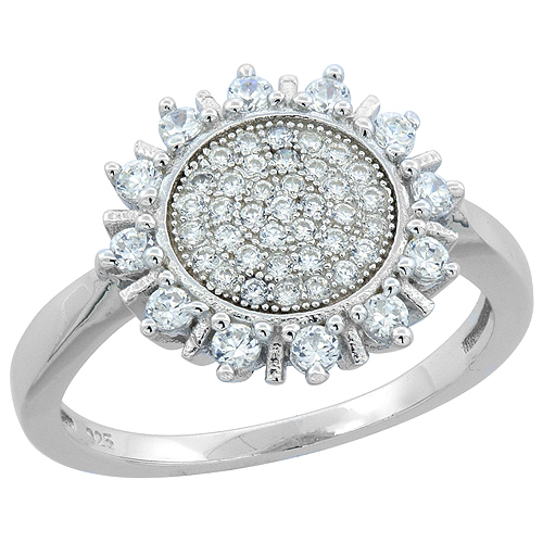 Sterling Silver Micro Pave CZ Sunflower Ring, 9/16 inch wide, sizes 6 - 9