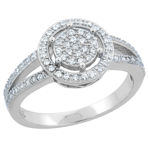 STERLING SILVER MICRO PAVE CZ ROUND RING, 7/16 INCH WIDE, SIZES 6 - 9
