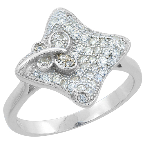 STERLING SILVER MICRO PAVE CZ TINY BUTTERFLY RING, 5/8 INCH LONG, SIZES 6 - 9