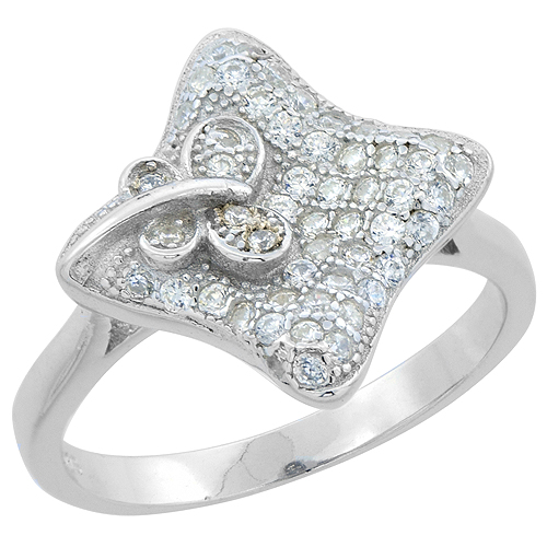 Sterling Silver Micro Pave CZ Tiny Butterfly Ring, 5/8 inch long, sizes 6 - 9