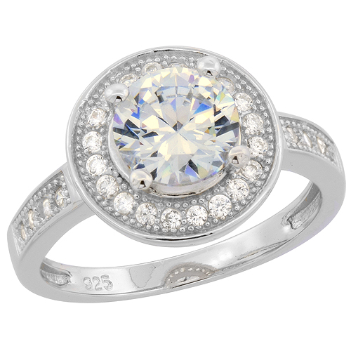 STERLING SILVER ROUND CZ ART DECO RING RHODIUM FINISH, 1/2 INCH WIDE, SIZES 6 - 9