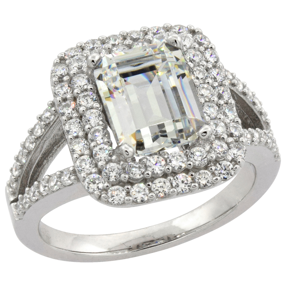 STERLING SILVER MICRO PAVE CUBIC ZIRCONIA RING RECTANGULAR 9X7MM, SIZES 6 - 10