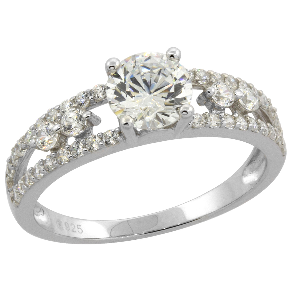 STERLING SILVER MICRO PAVE CUBIC ZIRCONIA 1CT. (6MM) RING, SIZES 6 - 10