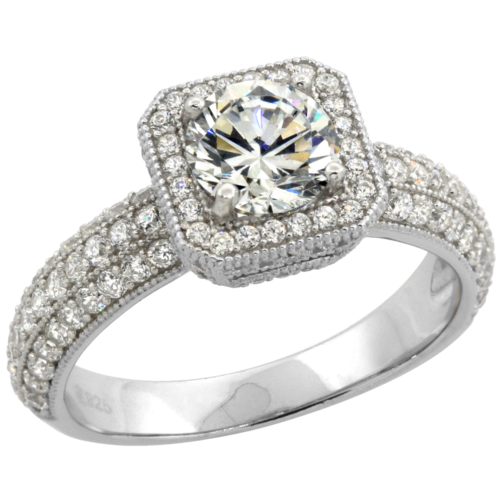 STERLING SILVER MICRO PAVE CUBIC ZIRCONIA 1CT. (6MM) RING, SIZES 6 - 10