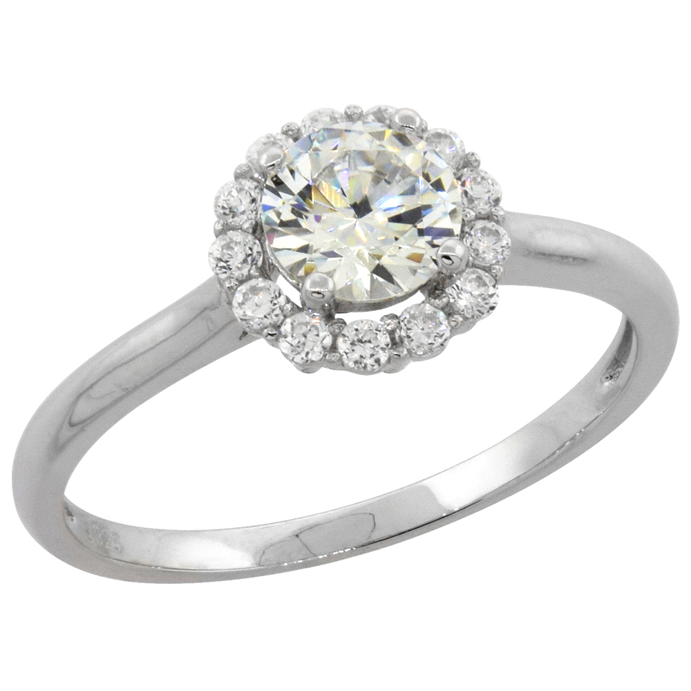 Sterling Silver Micro Pave Cubic Zirconia 0.50ct (5mm) Solitaire Halo Ring, sizes 6 - 10