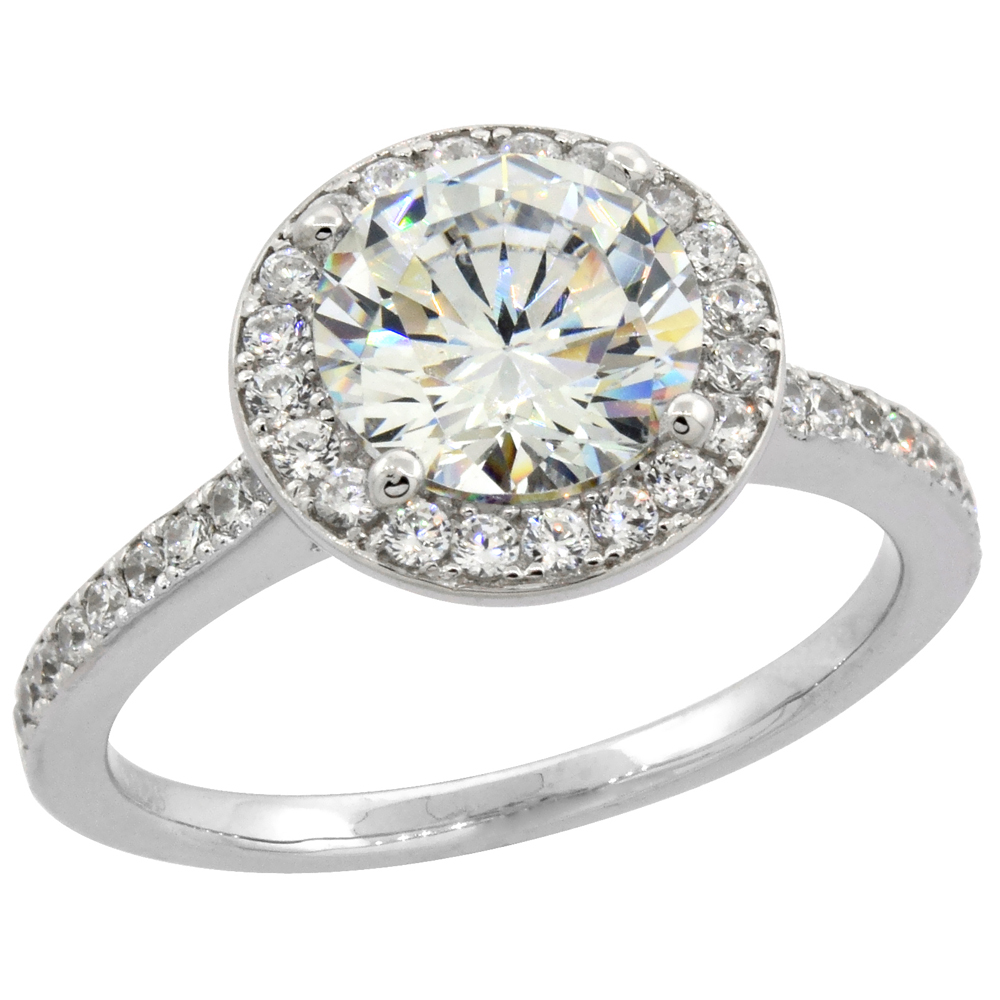 STERLING SILVER MICRO PAVE CUBIC ZIRCONIA HALO RING 7/16 INCH WIDE, SIZES 6 - 10