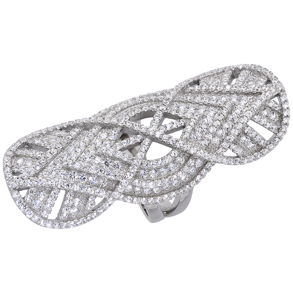 Sterling Silver Cubic Zirconia Long Ring Micro pave Infinity 2 inch Long, sizes 6 - 9