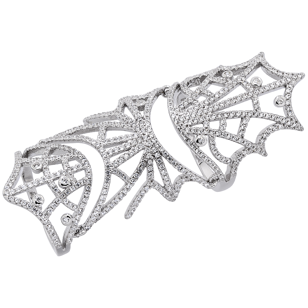 STERLING SILVER CUBIC ZIRCONIA ARMOR RING MICRO PAVE TIARA 2 1/8 INCHES LONG, SIZES 6 - 9