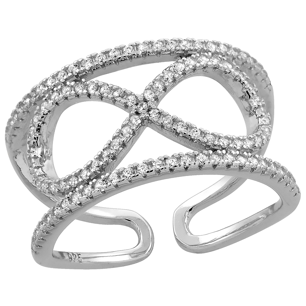 STERLING SILVER CUBIC ZIRCONIA INFINITY RING MICRO PAVE OPEN BOTTOM 1/2 INCH LONG, SIZES 6 - 9
