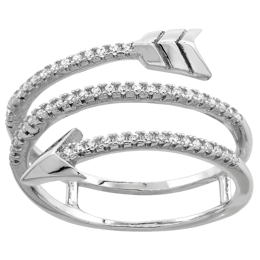 STERLING SILVER CUBIC ZIRCONIA ARROW RING MICRO PAVE 1/2 INCH WIDE, SIZES 6 - 9