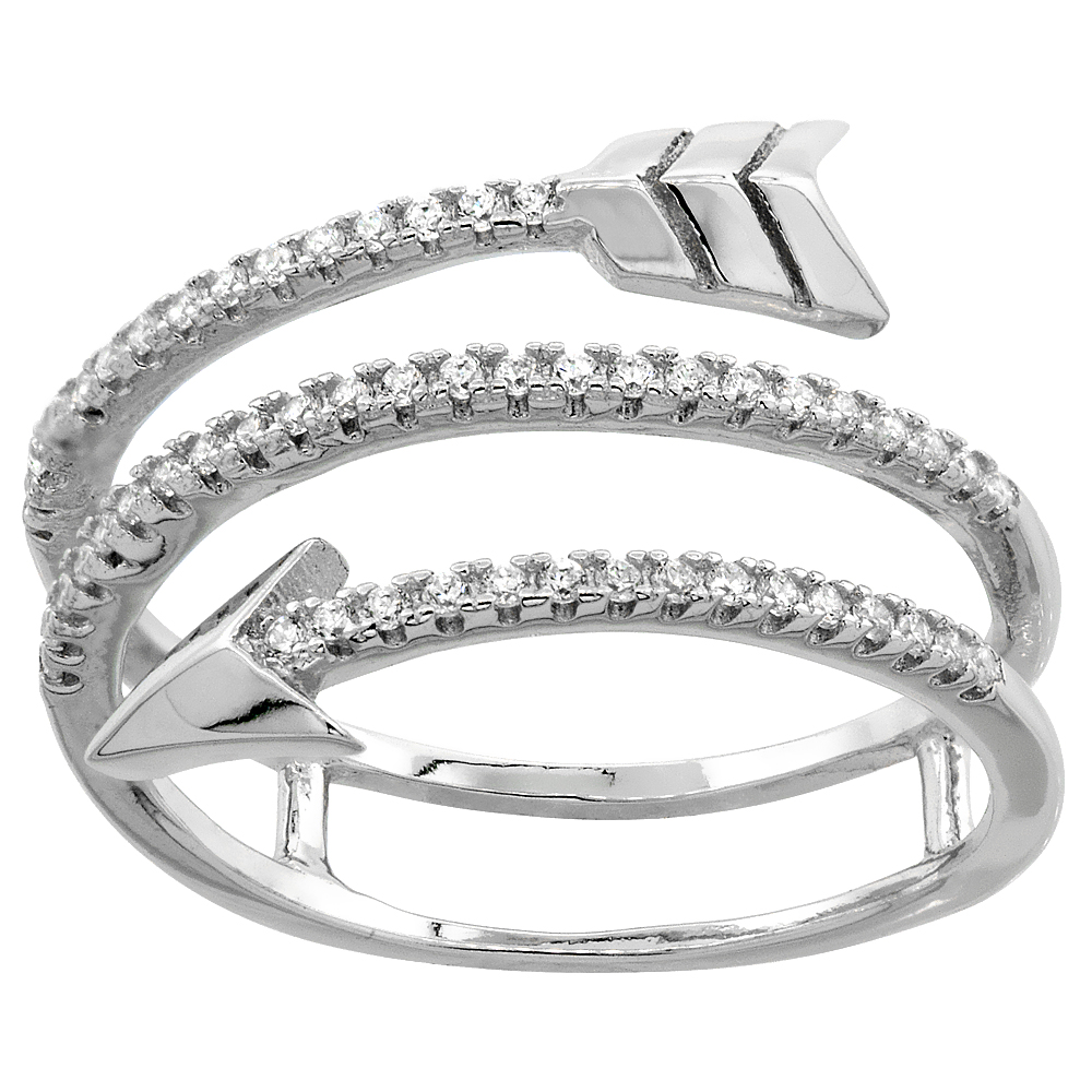 Sterling Silver Cubic Zirconia Arrow Ring Micro pave 1/2 inch wide, sizes 6 - 9