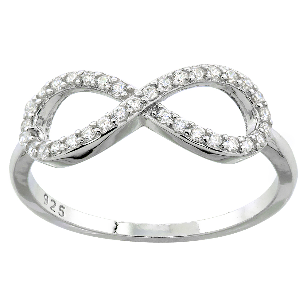 Sterling Silver Cubic Zirconia Infinity Ring Micro pave 1/4 inch wide, sizes 6 - 9