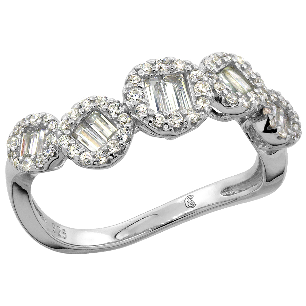 STERLING SILVER BAGUETTE CUBIC ZIRCONIA WHIMSICAL RING MICRO PAVE 1/4 INCH WIDE, SIZES 6 - 9